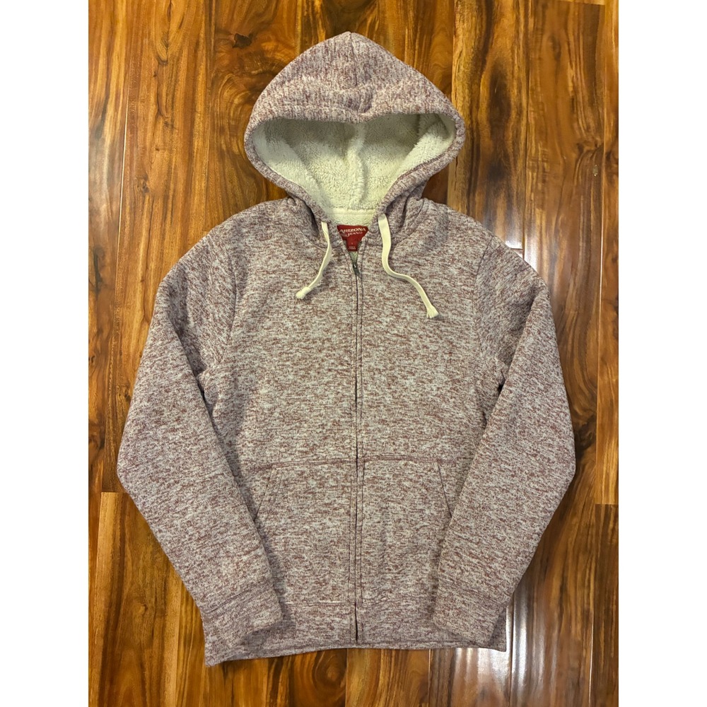 Arizona Jean Co Mens Small Sherpa Lined Zip Up Hoodie Marled Burgundy White